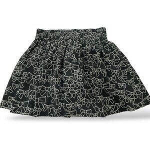 REDValentino Small Black Pleated Mini Skirt White Line Drawn Bow Pattern
